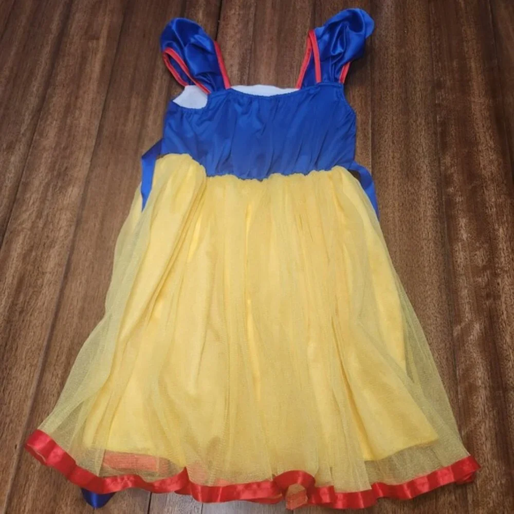 Snow White Princess Dress Costume Blue‎ Yellow Tulle Gold Glitter Girls Size 130